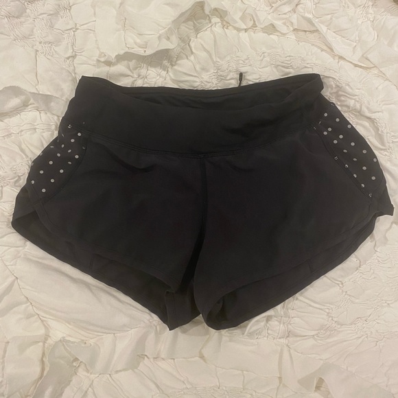 lululemon athletica Pants - Speed Up Black and Reflective Polka Dot Speed Up Shorts with zipper pull